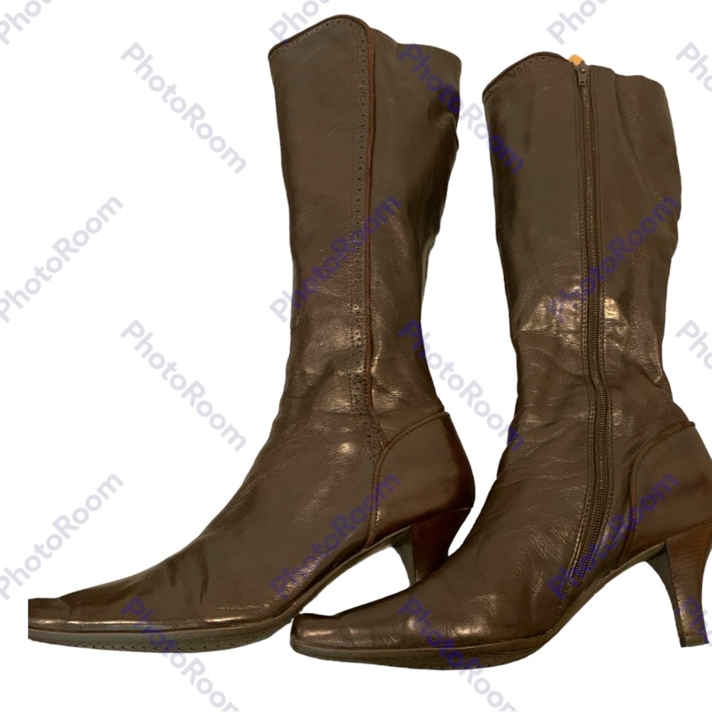 Liz Claiborne Dark Brown Faux Leather Boots/low-mid heel/SZ10